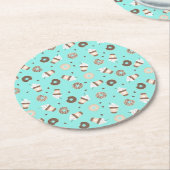 フラプチーノコーヒー散布ドナツパターン ラウンドペーパーコースター (アングル)
