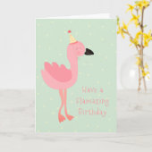 フラマガーリーージング誕生日フラミンゴ水彩色ピンク カード (黄色い花)
