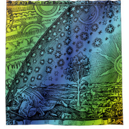 フラマリオンの天と地の彫刻作品 シャワーカーテン