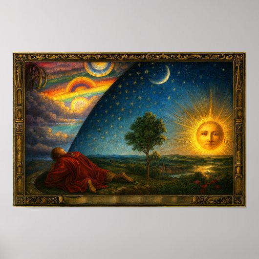 フラマリオンの彫刻に由来する天体宇宙 ポスター (正面)