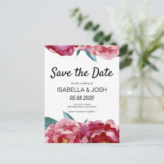 フラマル マサラ バーガンディー ピオニー Save the Date 案内ポストカード (スタンド正面)