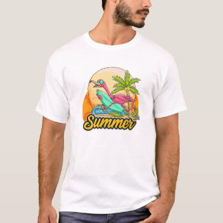 フラミおもしろいンゴサーフィンサーファーファミリービーチ休暇 Tシャツ