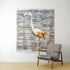 フラミかわいらしンゴの羽の生えた水色 タペストリー