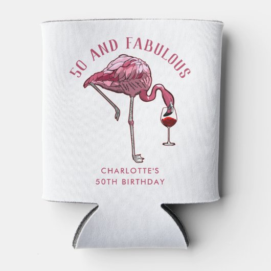 フラミパーソナライズされたンゴ50番誕生日ノベルティスワッグ 缶クーラー (正面)