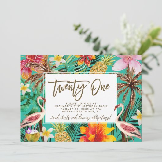 フラミファンキーンゴ熱帯熱21歳の誕生日の招待状 サンキューカード (スタンド正面)