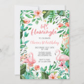 フラミングルトロピカルファースト誕生日フラミンゴ 招待状 (正面)