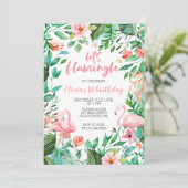 フラミングルトロピカルファースト誕生日フラミンゴ 招待状 (スタンド正面)