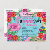 フラミングルピンクフローラ5th誕生日プールパーティー インビテーションポストカード (正面/裏面)