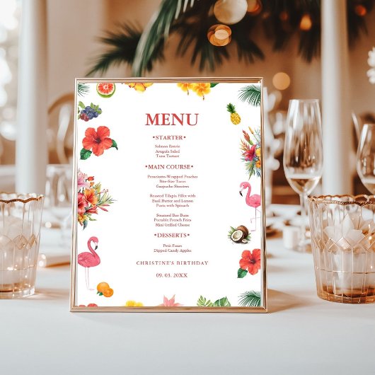 フラミングルルアウ(ハワイ式宴会)フローラ熱帯夏誕生日 ポスター