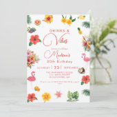 フラミングルルアウ(ハワイ式宴会)フローラ熱帯夏誕生日 招待状 (スタンド正面)