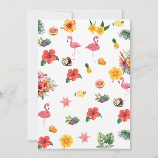 フラミングルルアウ(ハワイ式宴会)フローラ熱帯夏誕生日 招待状 (裏面)