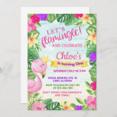 フラミンゲル女の子フラミンゴ誕生日招待状。 招待状 (正面/裏面)