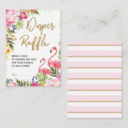 フラミンゴおむつラッフルベビートロピカルサマーフローラ エンクロージャーカード (正面/裏面)