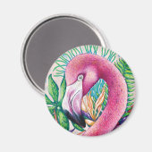 フラミンゴおもしろいキュートクールユニークファインアートマグネット マグネット (正面/裏面)