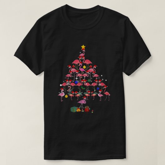 フラミンゴおもしろいクリスマスツリーかわいいフラミンゴクリスマス Tシャツ (デザイン正面)