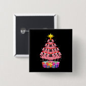 フラミンゴおもしろいクリスマスツリーギフトティー 缶バッジ (正面&裏面)