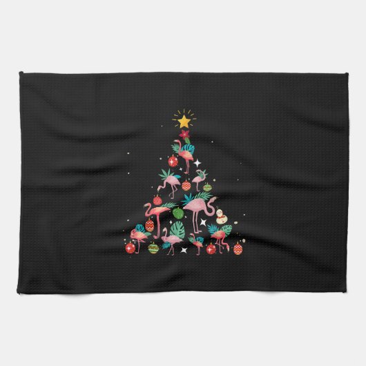 フラミンゴおもしろいクリスマスツリー キッチンタオル (横)