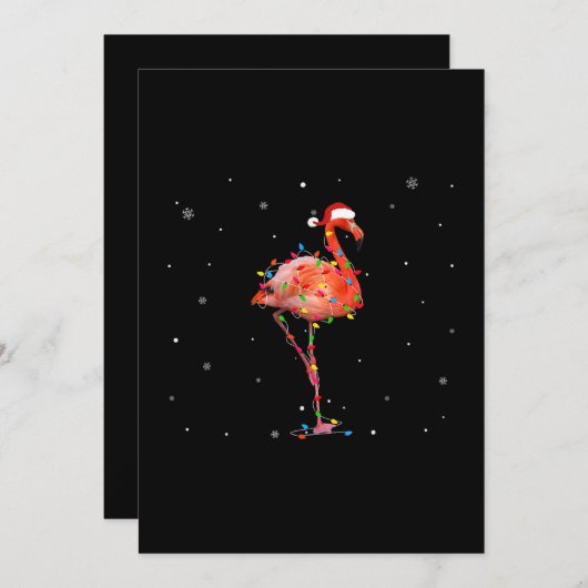 フラミンゴおもしろいクリスマスライトアパレルかわいいクリスマス シーズンカード (正面/裏面)