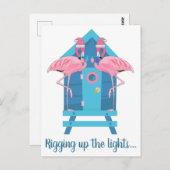 フラミンゴおもしろいクリスマスライトビーチハット ポストカード (正面/裏面)