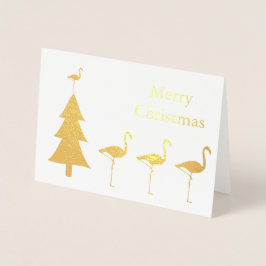 フラミンゴおもしろいクリスマス 箔カード