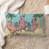 フラミンゴおもしろいスオントロピカルバケーションイラストレーション ランバークッション (ブランケット)