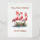 フラミンゴおもしろいフグメリーキンクリスマス 箔シーズンカード (正面)