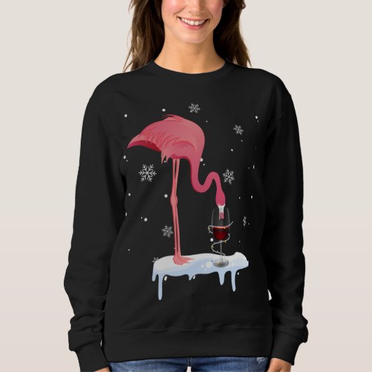フラミンゴおもしろいワインを飲むクリスマスクリスマスPaj スウェットシャツ (正面)
