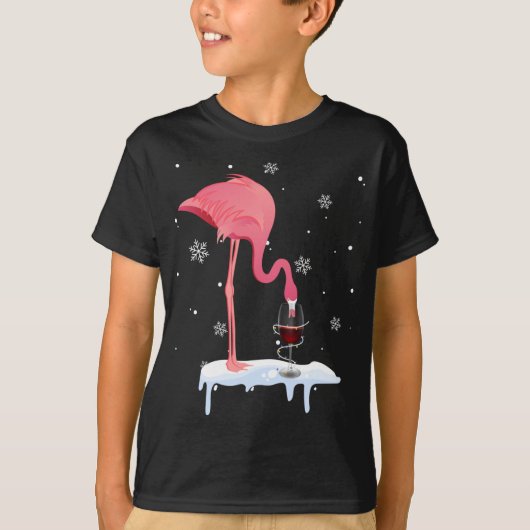 フラミンゴおもしろいワインを飲むクリスマスクリスマスPaj Tシャツ (正面)