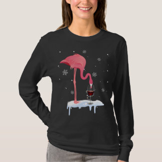 フラミンゴおもしろいワインを飲むクリスマスクリスマスPaj Tシャツ