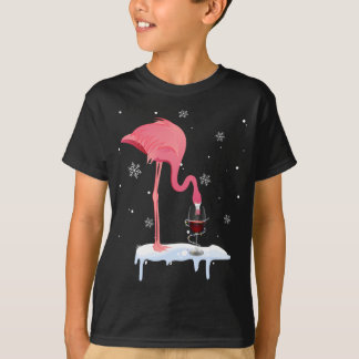 フラミンゴおもしろいワインを飲むクリスマスクリスマスPaj Tシャツ