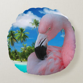 フラミンゴおよびビーチ ラウンドクッション