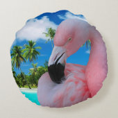 フラミンゴおよびビーチ ラウンドクッション (裏面)