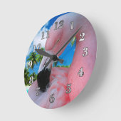 フラミンゴおよびビーチ ラウンド壁時計 (傾斜)