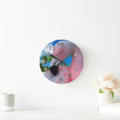 フラミンゴおよびビーチ ラウンド壁時計 (ホーム)