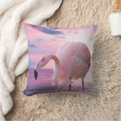 フラミンゴおよびピンクの空 クッション (ブランケット)