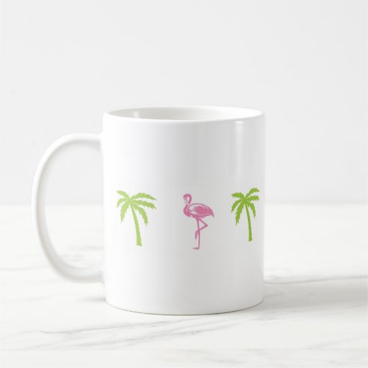 フラミンゴおよびヤシの木のマグ コーヒーマグカップ (左)
