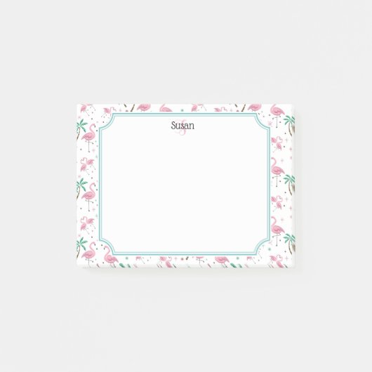 フラミンゴおよびヤシの木の原子スタイルのモノグラム ポストイット (正面)