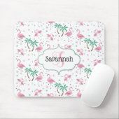 フラミンゴおよびヤシの木の原子スタイルのモノグラム マウスパッド (マウス)