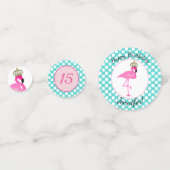 フラミンゴおよび水玉模様誕生日テーブル紙吹雪 コンフェッティ (正面)