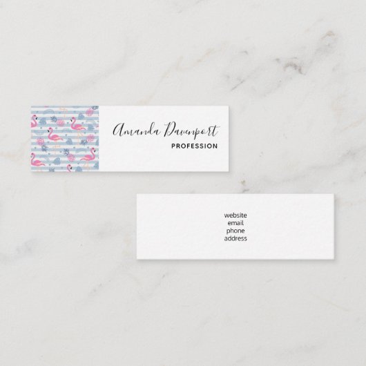 フラミンゴお洒落とパイナップルパターン スキニー名刺 (正面/裏面)