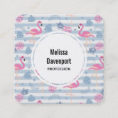 フラミンゴお洒落とパイナップルパターン スクエア名刺 (正面)