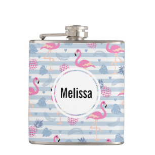 フラミンゴお洒落とパイナップルパターン フラスク