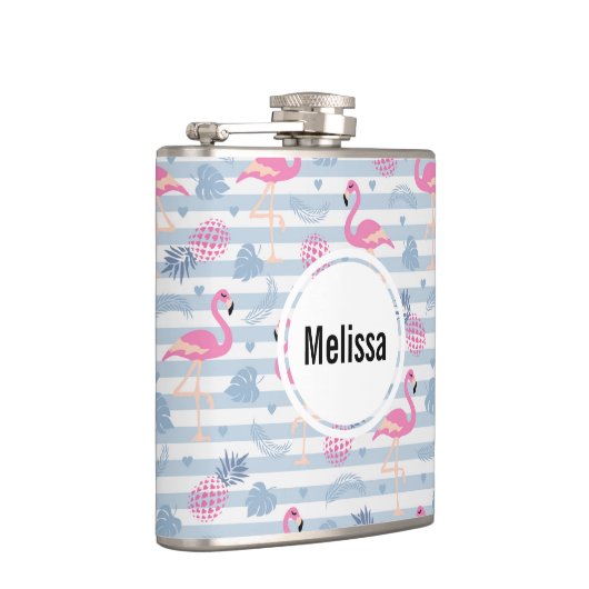 フラミンゴお洒落とパイナップルパターン フラスク (右)