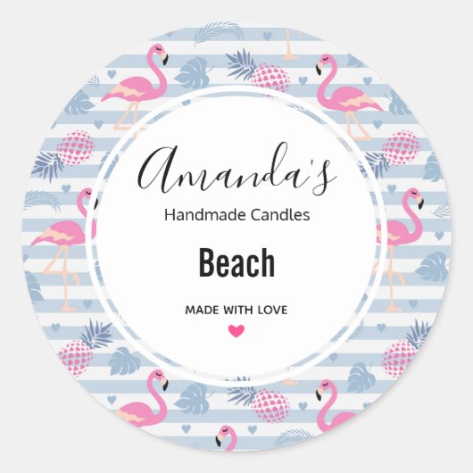 フラミンゴお洒落とパイナップルパターン ラウンドシール (正面)