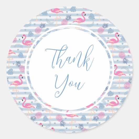 フラミンゴお洒落とパイナップルパターン ラウンドシール (正面)