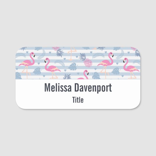 フラミンゴお洒落とパイナップルパターン 名札 (正面)