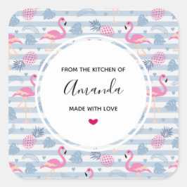 フラミンゴお洒落&パイナップルパターンキッチン スクエアシール