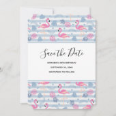 フラミンゴお洒落&パイナップルパターン誕生日 セーブザデート (正面)