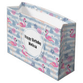 フラミンゴお洒落&パイナップルパターン誕生日 ラージペーパーバッグ (裏面アングル)