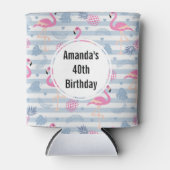 フラミンゴお洒落&パイナップルパターン誕生日 缶クーラー (正面)